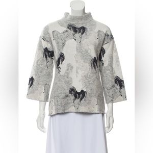 Kate Spade Women’s Stallions Sweater Grey M Mock Neck cashmere mohair horses